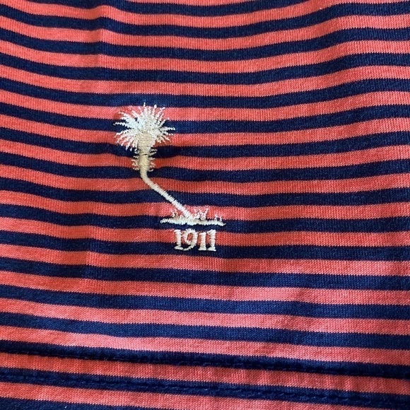 Peter Millar, men’s short sleeve shirt, size large rust colored navy stripes - Picture 4 of 9